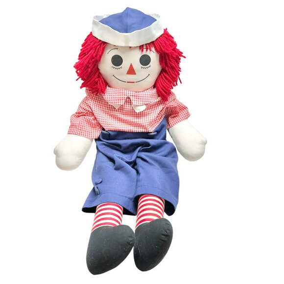 Handmade 1960s Raggedy Ann Andy Dolls Red Yarn Hair Cloth Bodies Classic 34x19 - Picture 4 of 16